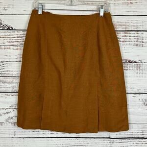 Women VTG Giorgio Sant Angelo Brown Linen Blend Office Pencil Skirt Slit Size 12